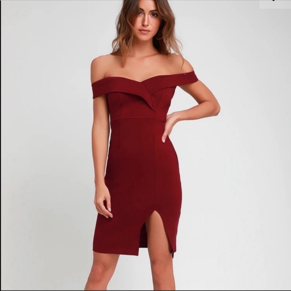 Lulu's Burgundy Off-Shoulder Mini Dress